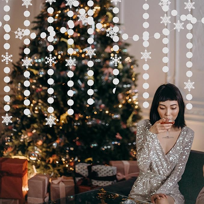 Snowflake Snow White-Silver Christmas Party-Decorations Garland - 61Ft Winter Wonderland Frozen Hanging Paper Streamers Banner,Birthday New Year Supplies Decor Ouruola