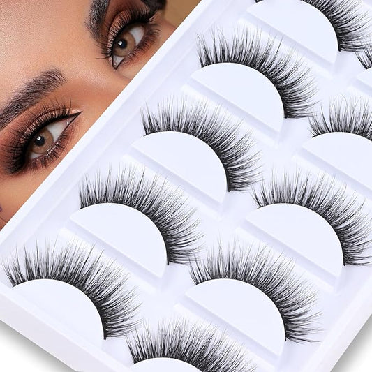 Veleasha Lashes 5D Faux Mink Lashes 100% Handmade Fluffy Fake Eyelashes C Curl Lightweight Wispy False Eyelashes Luxurious Soft Lashes 5 Pairs Pack (5D32)