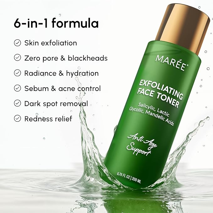 MAREE Exfoliating Toner with Salicylic Acid – AHA BHA Face Exfoliant & Pore Cleaner – BHA Liquid Exfoliant for Sebum & Dead Skin Care Remover – Face Exfoliator – Acido Salicilico Exfoliante Facial