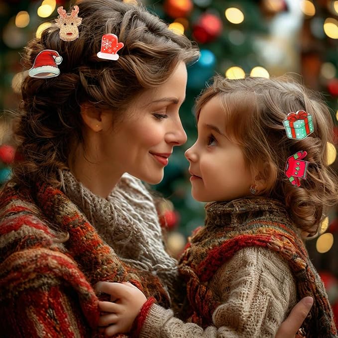 12 Pcs Christmas Hair Clips for Women Snowman、Xmas Tree、Santa Claus、and Gloves Design Christmas Mini Claw Clips Small Hair Claws Strong Hold Jaw Clip Mini Hair Clips for Women Girls Hair Accessories