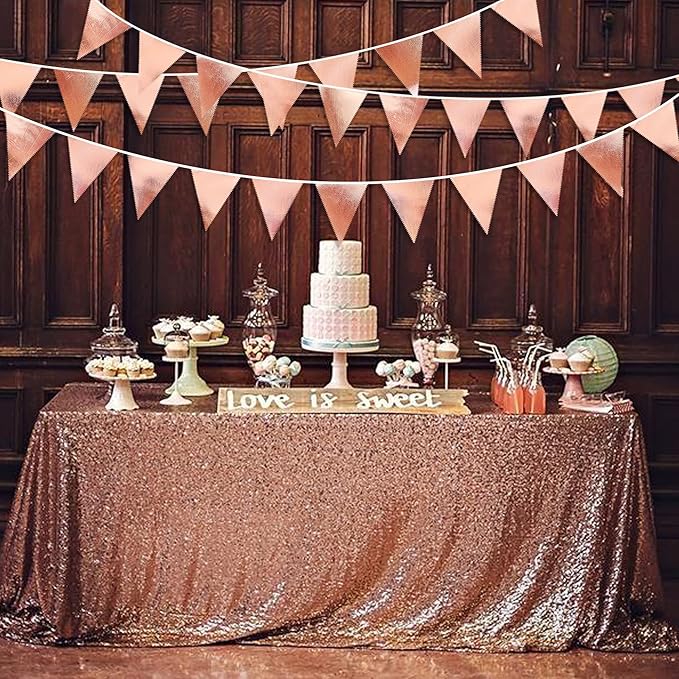 Rose Gold Party Decorations Metallic Fabric Triangle Pennant Banner Blush Pink Flag Bunting Garland for Wedding Birthday Anniversary Bridal Shower Engagement Graduation Hen Party Decorations Supplies