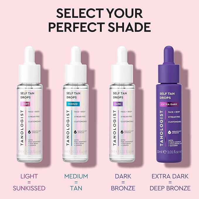 Tanologist Medium Self Tan Drops, Streak-Free Body & Face Tanning Drops, No Fake Tan Smell, For Moisturizer & Lotion, Bronzing Face Tanner, Skincare Ingredients, Travel Size, 0.50 fl. oz/15ml Bottle