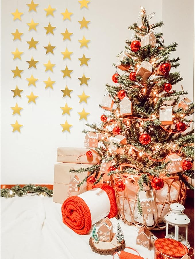 Yzurbu 130ft Gold Star Garland, 10 Strings Double Side Hanging Sparkly Paper Star Banner Decorations for Birthday Wedding Bachelor Baby Shower Christmas Bachelorette Party