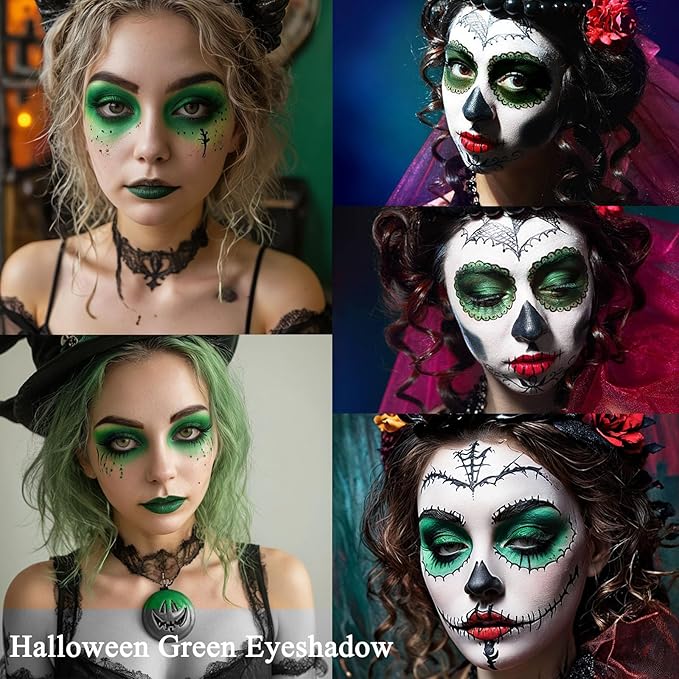 MEICOLY 9 Colors Glitter Green Eyeshadow Palette,Green Eye Shadow for Halloween Wicked Witch Elphaba Makeup,Long Lasting Shimmer Matte Eye Makeup Palette Eyelid Color,Christmas Stocking Stuffers