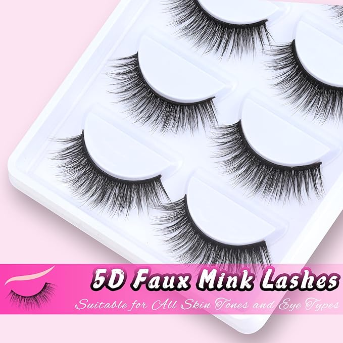 Veleasha Lashes 5D Faux Mink Lashes 100% Handmade Fluffy Fake Eyelashes C Curl Lightweight Wispy False Eyelashes Luxurious Soft Lashes 5 Pairs Pack (5D32)