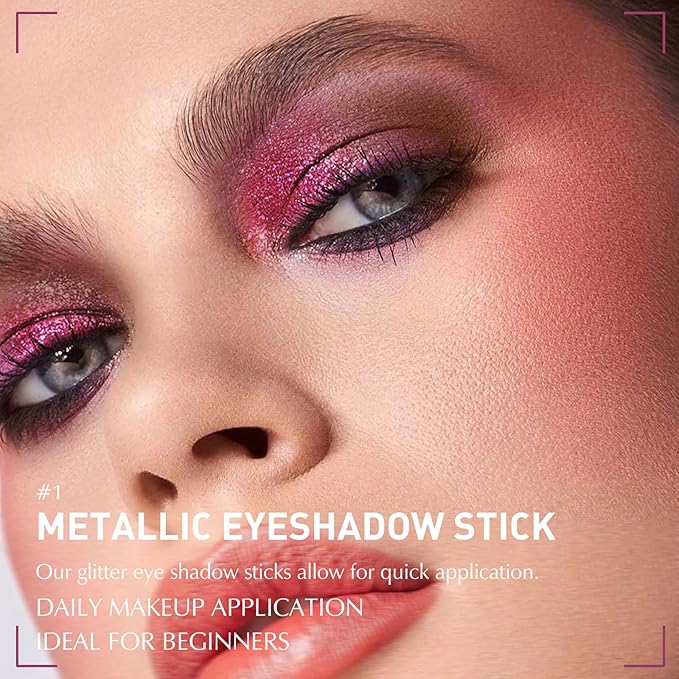 Glitter Eyeshadow Stick Metallic Chrome Finish, Shimmer Cream Eye Shadow Stick Long Lasting Holographic Color Sparkle Multi-Use Eye Brightener Highlighter Makeup Blendable Eyeliner Pencil, 1#