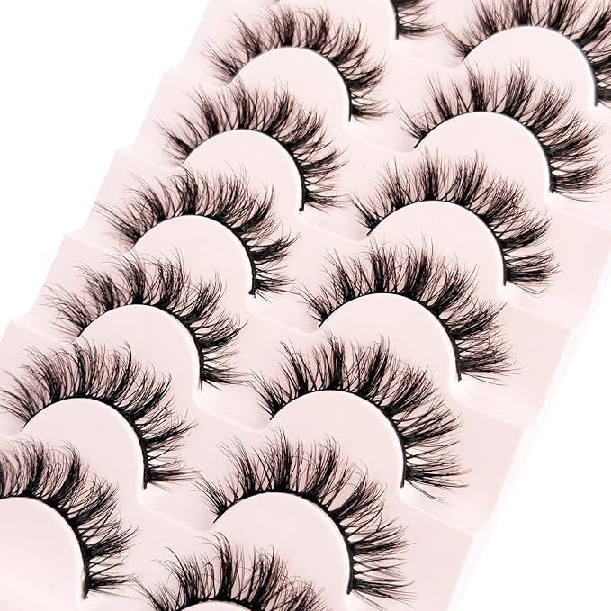 Short Lashes Natural Look Mink Lashes Fluffy Wispy Lashes 14mm Strips Russian D Curl NINGLASH False Eyelashes Cat Eye Lash that Look Like Extensions Fake Eyelash Faux 3D 7 Pairs Lash Pack