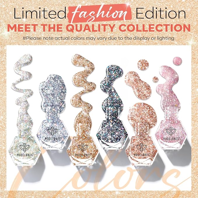 modelones Glitter Nail Polish 6 Colors Holographic Sparkle Glitter Mini Set Flash Diamond Black Silver Gold Quick Dry Manicure Diy Nail Art Salon Gift For Women Girl