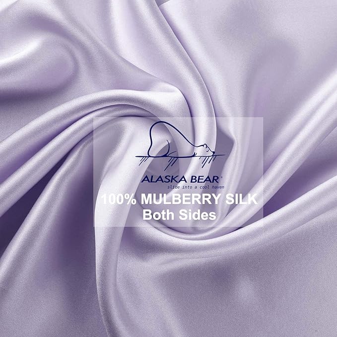 Silk Pillowcase Queen Size w/Random Color Silk Scrunchie Gift Set for Skin and Hair Care Beauty Sleep ALASKA BEAR Organic Best 100% Mulberry Silk Real Cooling Pillow Case (1pc, Lilac Lavender)