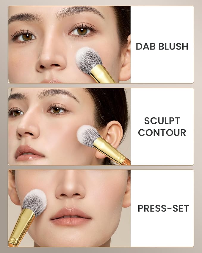 Desert Oak Series Fingertip Contour Brush - Finger-Shaped Dual Goat Hair for Seamless Blush & Sculpting, Bubinga Handle & Brass Ferrule (CM 187)