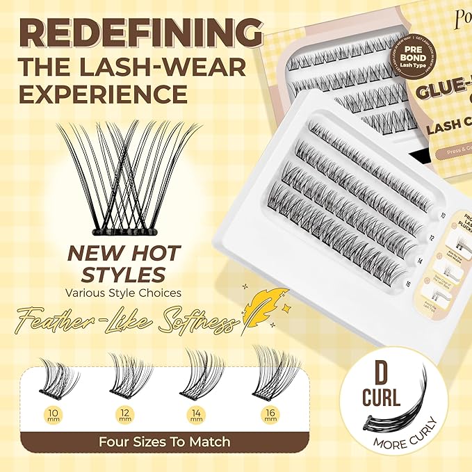 PopUp Self Adhesive Eyelashes Clusters, Press On Lashes Pre Glued Eyelash Extension Kit with Lash Tweezer,10-16mm No Glue No Remover Needed Self Adhesive Lashes Clusters AC01-X
