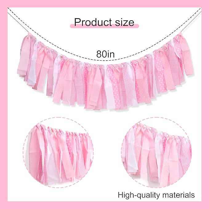 Pink and White Gingham Banner/Garland - Pink Gingham Banner for Baby Shower,First Birthday High Chair Bunting for Girl,Wall Hanging, Nursery Decor