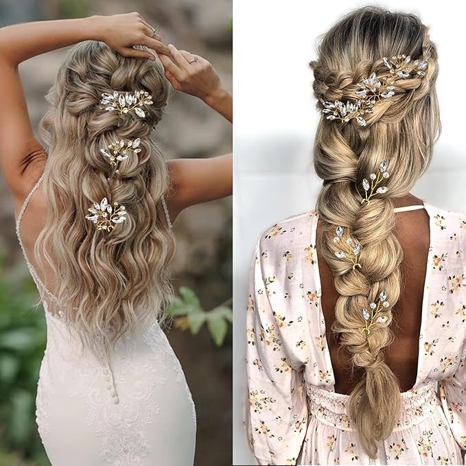 6 Pieces Bride Hair Pins Rhinestones Gold Hair Accessories for Women Crystal Wedding Hair Piece for Bride Women Girls Bridesmaids (Gold)