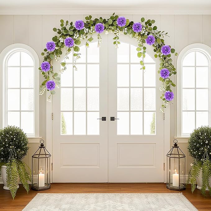 Tissue Paper Pom Pom Garland Hanging Paper Flower Decorations for Wedding Baby Shower Engagement Garden Tea Party Bridal Shower Spring Summer Wall Decor Nursery Arch Backdrop