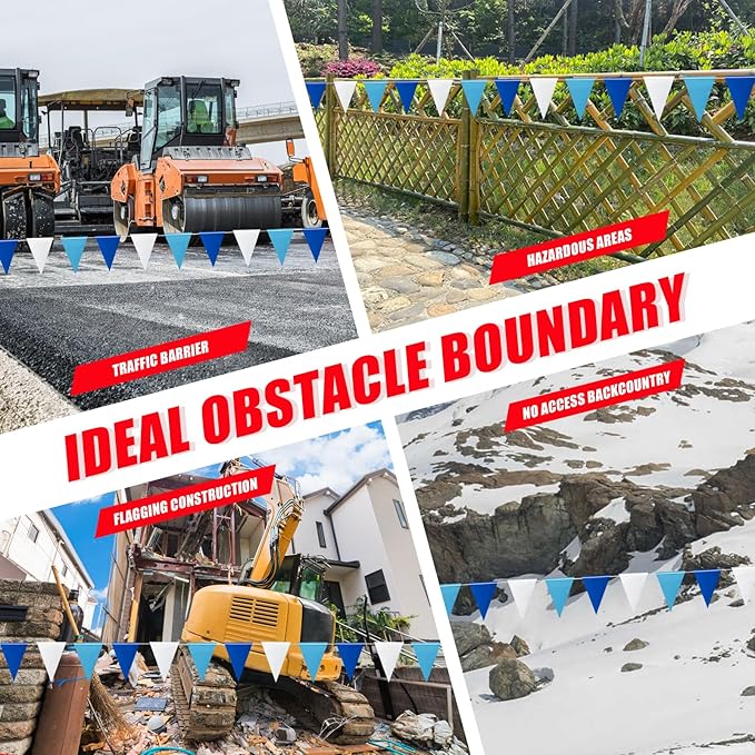 Safety Warning Pennant Banner Flags – Multipurpose 105FT OSHA High Visibility Colored Triangle Flags for Party, Roadwork, and Hazard Areas(Dark+Light Blue,45pcs,105FT)