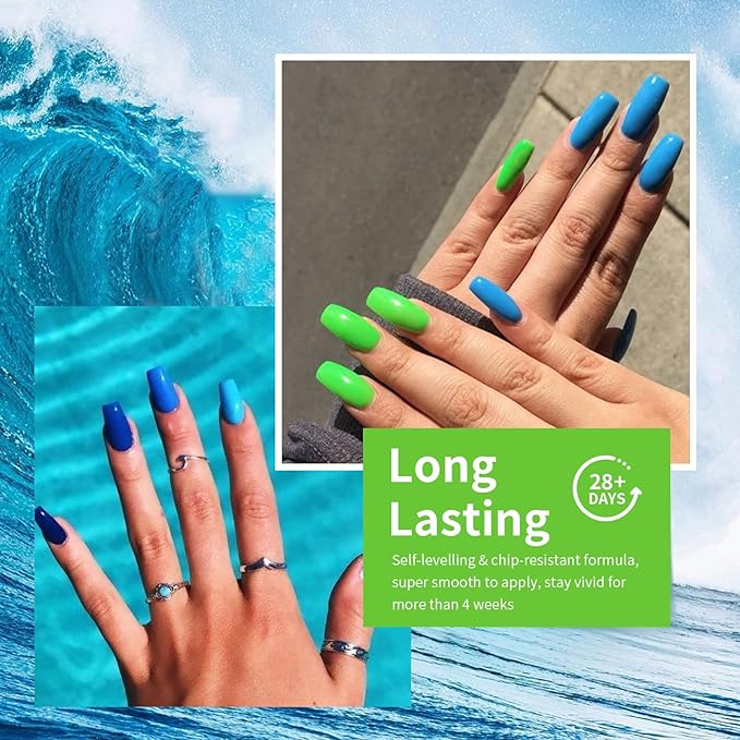 BORN PRETTY 6 Colors Shimmer Swirl Pacific Blue Glitter Blue Green Gel Polish Swirl Shell Thread Effect Soak Off Nail Art Design Salon Home Manicure Gift