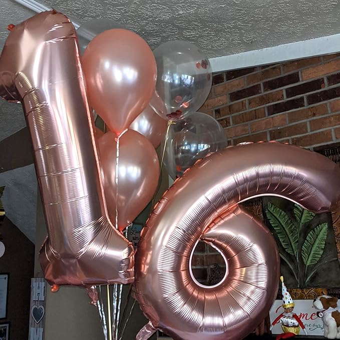 Rose Gold 1 Balloons, 40 Inch Giant Helium Foil Number 0-9 for Girls, Self Inflating Digit 1st Birthday Balloon for Women Anniversary Baby Shower New Year Engagement Party Decorations Supplies