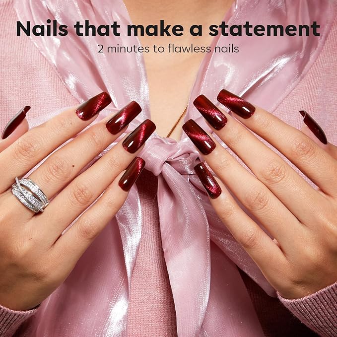 modelones Nail Polish Set 6 Colors, Dark Red Christmas Cat Eye Burgundy Glitter Quick Dry Mini Nail Lacquer Kit Magnetic Maroon Purple Cherry DIY Home Nail Art Manicure Gifts for Women Girls