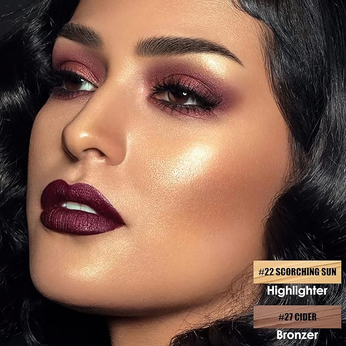 FOCALLURE 2 Pcs Mineral Cream Contour Stick,Moisturize Highlighter and Bronzer Pen,Non Stick Face Brightens & Shades Pencil,Long Lasting & Smooth Gliding Face Illuminator Makeup,Medium-warm