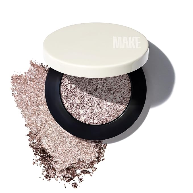 MAKE Beauty Multi-Chromatic Eye Shadow. Metal Reflecting Luminous Foil Finish Creamy, Buildable, Dimensional Long-wear, Crease-proof Powder Eyeshadow, Multichrome Shade - Quartz, Taupe