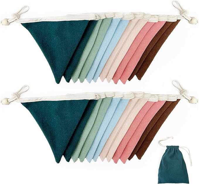 2 Sets of Brown Pink Blue Green Nursery Garland 24pcs Rainbow Linen Fabric Baby Banner Triangle Pennant Flags Streamers for Kids Birthday Boho Baby Shower Party Decorations Baby Bedroom Nursery Decor
