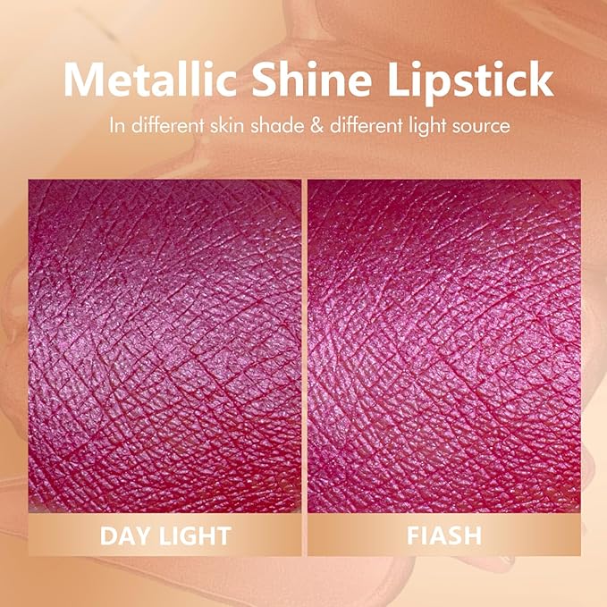 MAKI YIKA Metallic Lipstick Long Lasting Hot Pink Lipsticks for Women Shine Red Lipstick Smudgeproof Transferproof Lip Gloss (BR02 Metal Barbie)