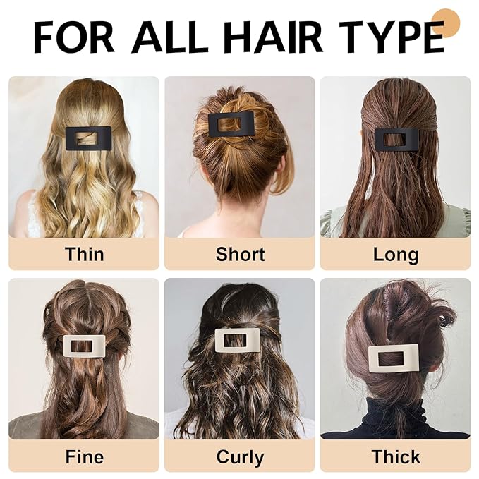 8 Pack French Flat Hair Clips for Women – Large Matte No-Slip Claw Barrettes for Thick & Thin Hair, Strong Hold Styling Accessories (Black and White)