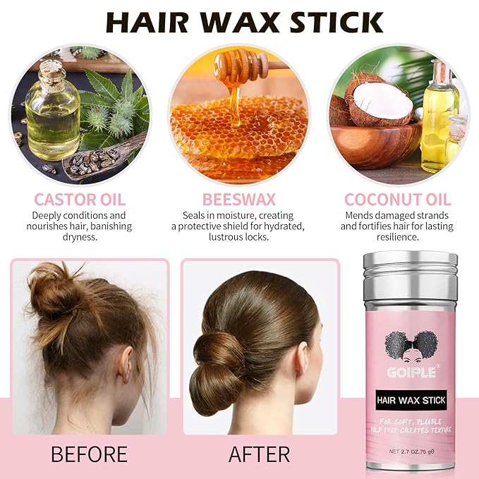 Slick Back Hair Brush & Wax Stick Set for Slick Back Hair – Teasing Boar Bristle Hair Brush for Sleek, Control, Flyaways & Baby Hairs – Wax Stick for Women Sectioning & Smoothing Ponytail Bun
