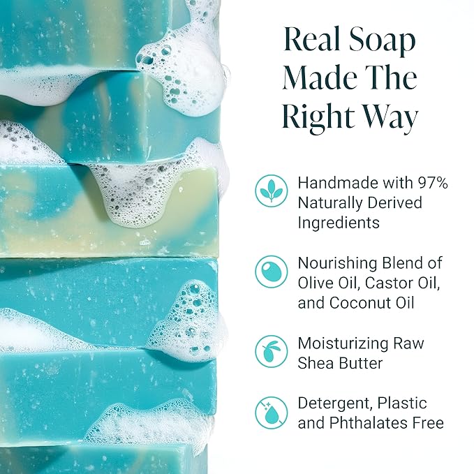 The Bubble Factory Handmade Soap, All Natural Soap for Women & Men, Hand, Bath & Body Natural Bar Soap, Vegan, Palm Oil Free, Made in USA with Shea Butter + Essential Oils, Eucalyptus Mint, 3 Bars