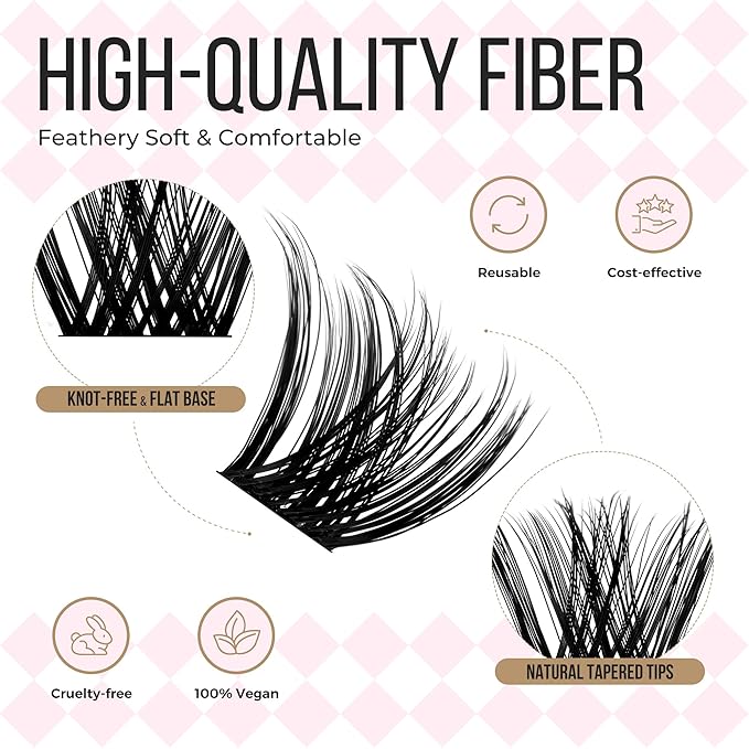 PopUp Lash-Extension-Clusters 182pcs D Curl Lash Clusters Natural Look Cluster Lashes Extensions Super Thin Band & Soft Lashes Reusable 9-16mm MIX (C163)