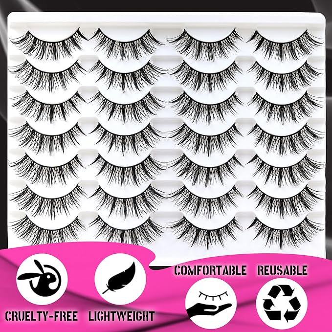 Veleasha Manga Lashes Spiky Eyelashes Cat Eye Lashes Wet Look Lash Natural Look Eyelash Manhua Lash 3D Effect Anime Design 14 Pairs Pack (Celestial)