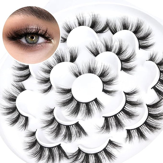 Veleasha Lashes 5D Faux Mink Cat Eye Lashes - Handmade Wispy Fluffy Luxurious Eyelashes - Natural Look Volume Spike - 7 Pairs Pack (808)