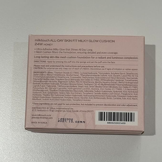 milktouch Cushion Foundation, 24H Flawless Skin, Radiant Shine, No Oxidation, Long-Lasting, Non-Creasing, 60% Hydrating Skincare Infused Korean Foundation, Valentines Gifts (24W Honey)