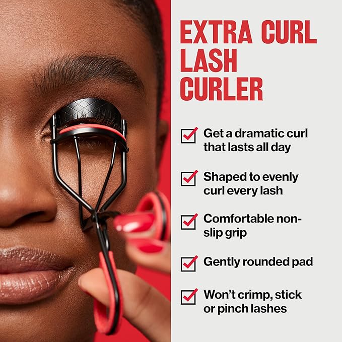 Revlon Extra Curl Lash Curler, Gives an All Day Dramatic Curl, with Finger Grips for a Non Slip Grip, Easy to Use, 1 Count