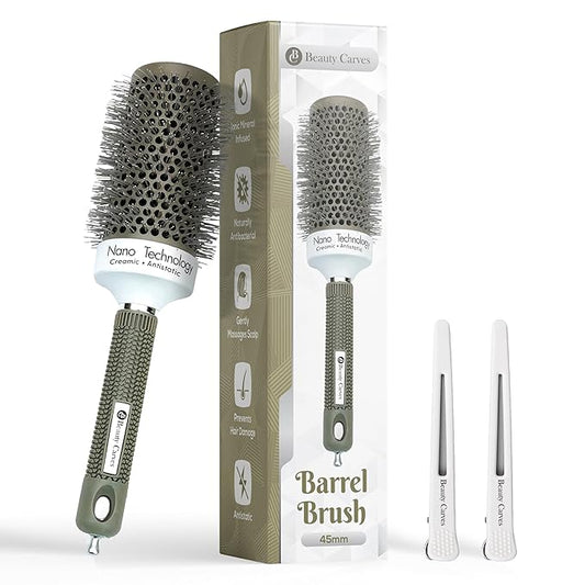 Round Brush, 45 mm/1.7 Inch Barrel with 2 Clips – Round Hair Brush with Flexible Nylon 66 Bristles Nano Ionic Heat Resistant Tech for Professional Curling, Styling & Shining Texture