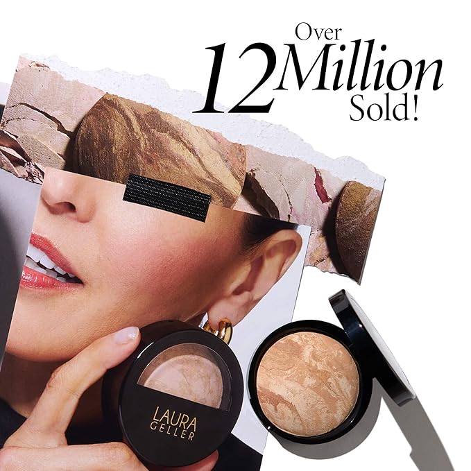 LAURA GELLER NEW YORK Award-Winning Baked Balance-n-Brighten Color Correcting Powder Foundation - Sand - Buildable Light to Medium Coverage - Demi-Matte Natural Finish