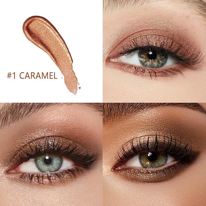 CHIFURE Eyeshadow Stick, Shimmer and Matte Cream Eye Shadow Brightener Sticks Eyeliner Pencil Crayon, Waterproof Long Lasting Eye Highlighter Stick Makeup,0.056 Oz(2PCS #1-Caramel+#9-Champagne)