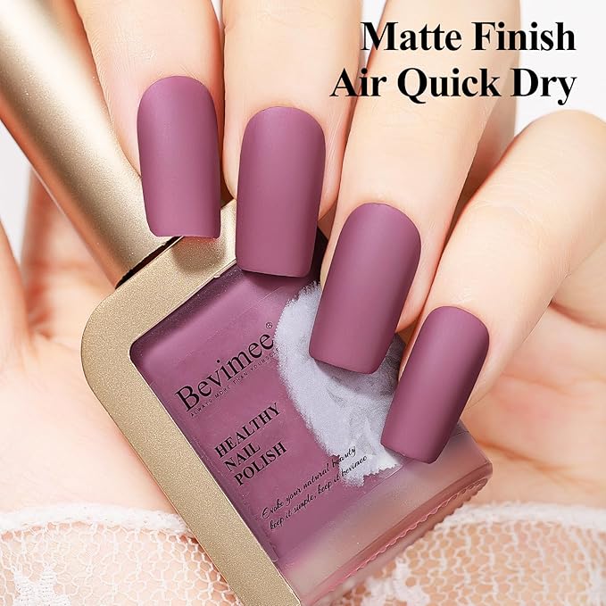 Matte Nail Polish, Air Quick Dry Nail Lacquer Matte Finish Effect, Long Lasting & Fast Drying Nail Pigment Velvet Nail Polish For Nail Art, Purplish Red12ml