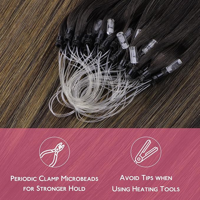 WENNALIFE Microlink Hair Extensions Human Hair, 50g 50s 22 Inch Balayage Dark Brown Mixed Chestnut Brown Remy Micro Bead Hair Extensions Real Human Hair Micro Loop Micro Ring Hair Straight Microlinks