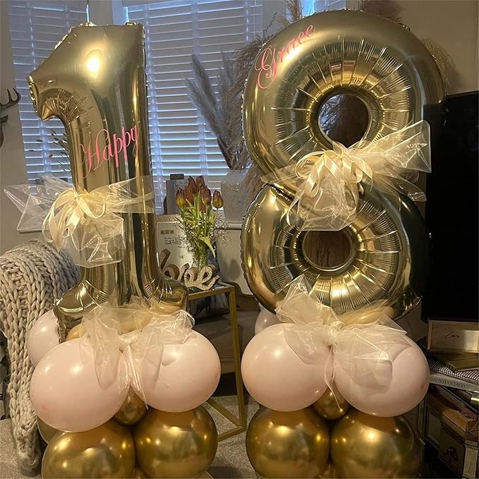 40'' Champagne Gold Number 7 Balloon, Self Inflating Foil Number Balloons Set 0-9, Light Gold Digital 7 Helium Balloon for Girls Boys 7th Birthday Graduation Party Decorations Anniversary Supplies