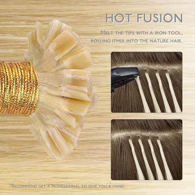 WENNALIFE U Tip Hair Extensions Human Hair, 50g 50s 20 Inch Light Blonde Highlighted Golden Blonde Remy Hair K Tip Invisible Straight Keratin Hot Fusion