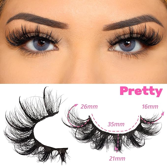 Veleasha Mink Lashes Spiky Cat Eye Lashes Dramatic Eyelashes Fluffy 7 Pairs Manga Lashes 16-26mm Wet Long False Eyelashes 3D Lashes Look Like Eyelash Extensions (D Curl - Pretty)