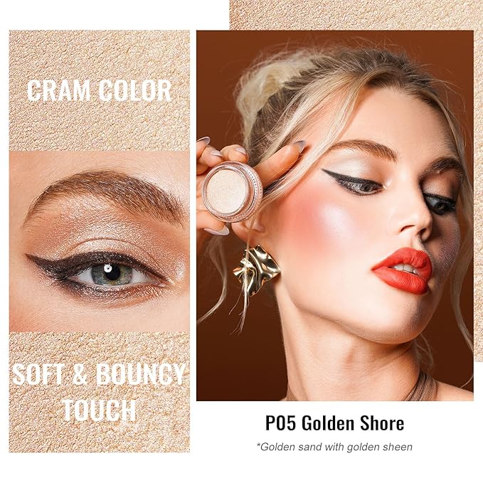 Oulac Cream Eyeshadow also for Highlighter Large Capacity Highly Pigmented Eye Shadow Waterproof &Long Lasting with Moisturizing Formula, Shimmer Glitter Eye Makeup. 6g.P05+17