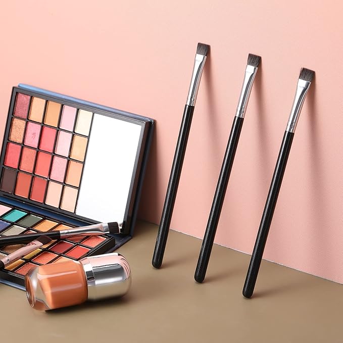 12 Pieces Flat Eyeliner Eyebrow Concealer Brush Flat Definer Eyebrow Brush Firm Stiff Thin Synthetic Bristle Concealer Eyeliner Applicator with Gel Powder Cream Cake Makeup