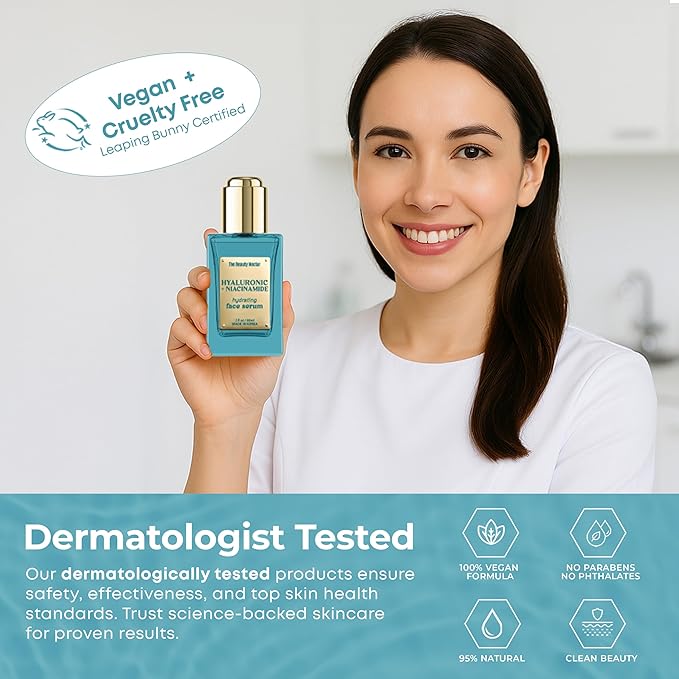 Hyaluronic Acid & Niacinamide Face Serum – Deep Hydration, Skin Barrier Repair, Tone Correcting – Dermatologist Tested, Anti-Aging, Korean Skin Care – Clean Vegan Formula – 2 Fl Oz