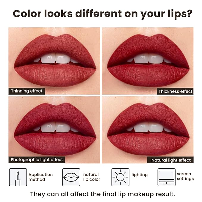 Deep Red Liquid Lipstick Matte Smudge Proof, Transfer Resistant Lip Color, Waterproof, Non-Transfer Formula (Bold Horizon)