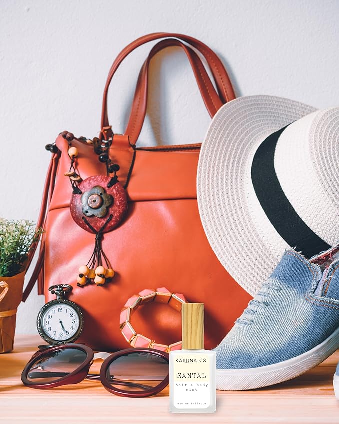 Santal Natural Hair & Body Mist Spray, Pure Essential and Fragrance Oils, Alcohol-Free, Handmade in California, 0.5Fl Oz