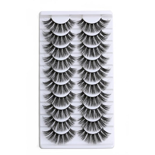 SUNWELL False Eyelashes 18mm Mink Lashes 8D Fluffy Faux Mink Lashes Dramatic Cat Eye Lashes Strips Soft Full Volume Fake Eyelashes 10 Pairs Pack