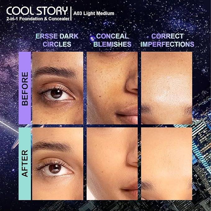 2-in-1 Foundation and Concealer Long Wear Natural Matte Finish Lightweight Coverage (Light Medium)