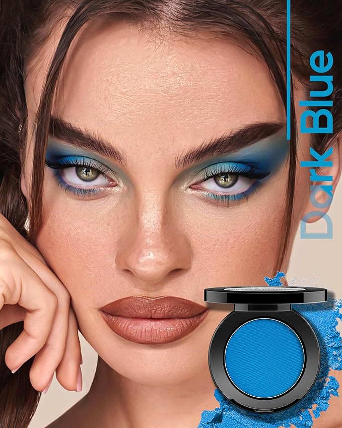 Dark Blue Eyeshadow Matte Handmade Pressed Eyeshadow Palette With No Creasing High Pigmented Long Lasting Blue Eye Shadow (DarkBlue)